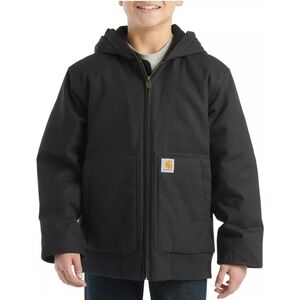 Carhartt Boys Flannel Quilt Lined Hooded Active Jacket Size Large Black